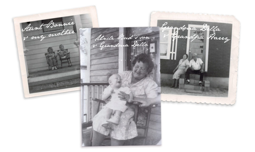 vintage photos of family members sitting on the porch